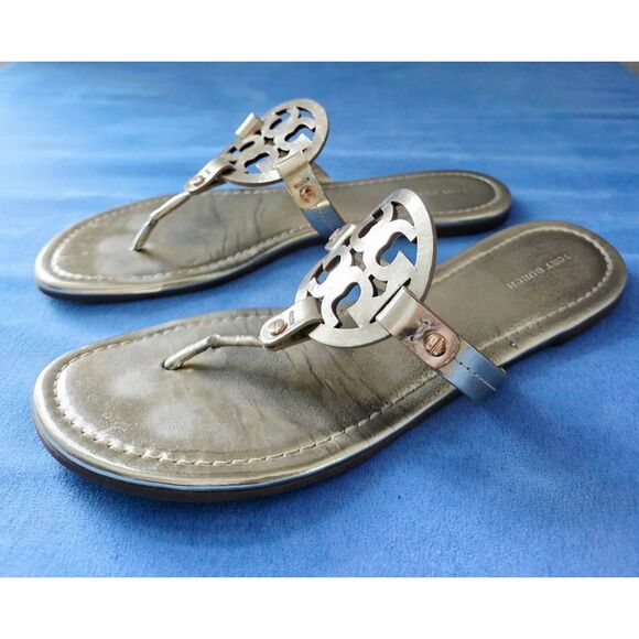 Tory Burch Sandals Miller Metallic Gold Leather Size 10 - Picture 4 of 7